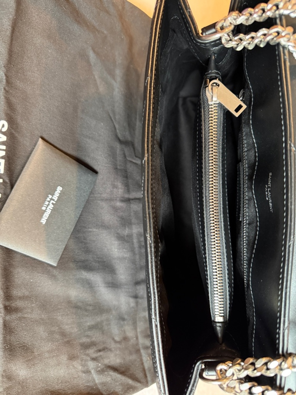 Saint Laurent Black Chevron Quilted Leather Envelope Crossbody with Silver YSL - Picture 14 of 14